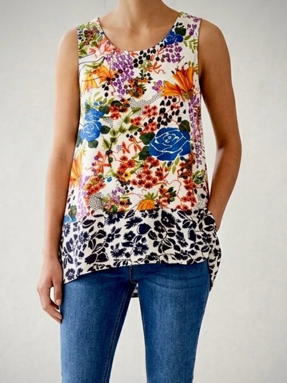 Anthropologie 9 H.I.S. Floral/Mixed-Print Sleeveless Cotton Knit Top - Size M